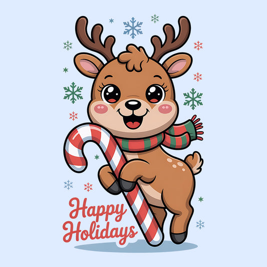 Reindeer Happy Holidays T-Shirt, Kawaii Christmas Sweatshirt, Family Pajama Xmas Hoodie | PRODUCT CODE: RNMSDBCUX