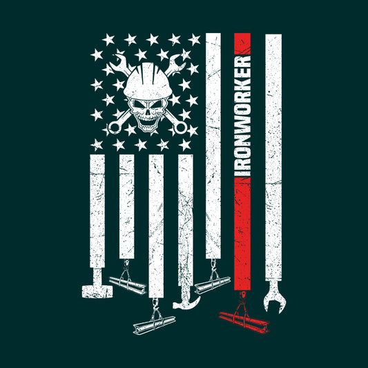 Ironworker USA Flag Patriotic Workwear Labor Day | PRODUCT CODE: RNWKEAMRCF