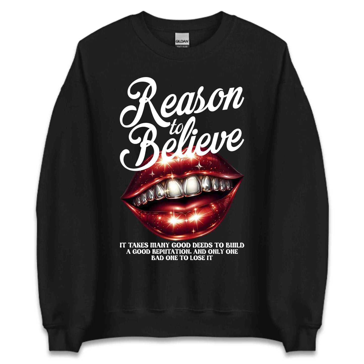 Reason to Believe Beautiful Red Lips with Shining Teeth Inspirational Quote | PRODUCT CODE: RSNOTBLEVPSH