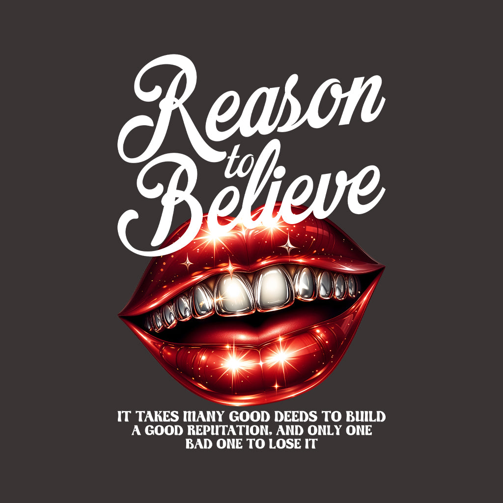 Reason to Believe Beautiful Red Lips with Shining Teeth Inspirational Quote | PRODUCT CODE: RSNOTBLEVPSH