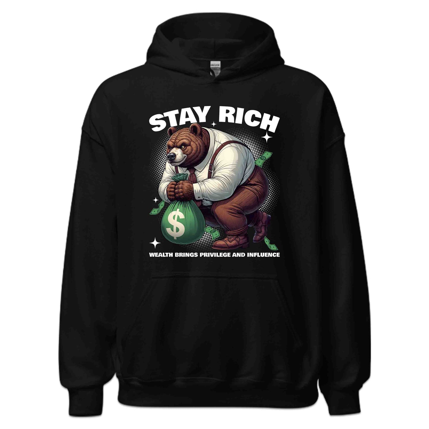 Retro Bear Holding Money Bag Motivational Stay Rich | PRODUCT CODE: RTOBRAEMNYGB