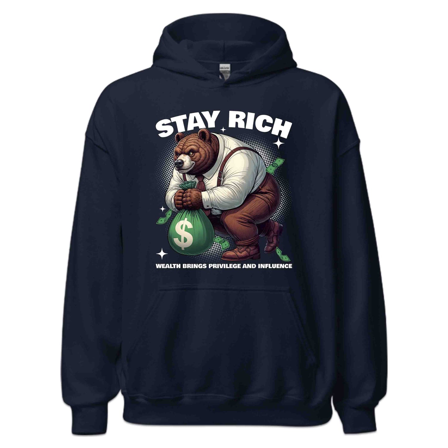 Retro Bear Holding Money Bag Motivational Stay Rich | PRODUCT CODE: RTOBRAEMNYGB