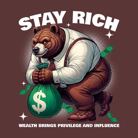 Retro Bear Holding Money Bag Motivational Stay Rich | PRODUCT CODE: RTOBRAEMNYGB
