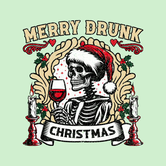 Merry Drunk Christmas Skeleton Drinking Wine Quirky Xmas | PRODUCT CODE: RYMDKNCHSKL