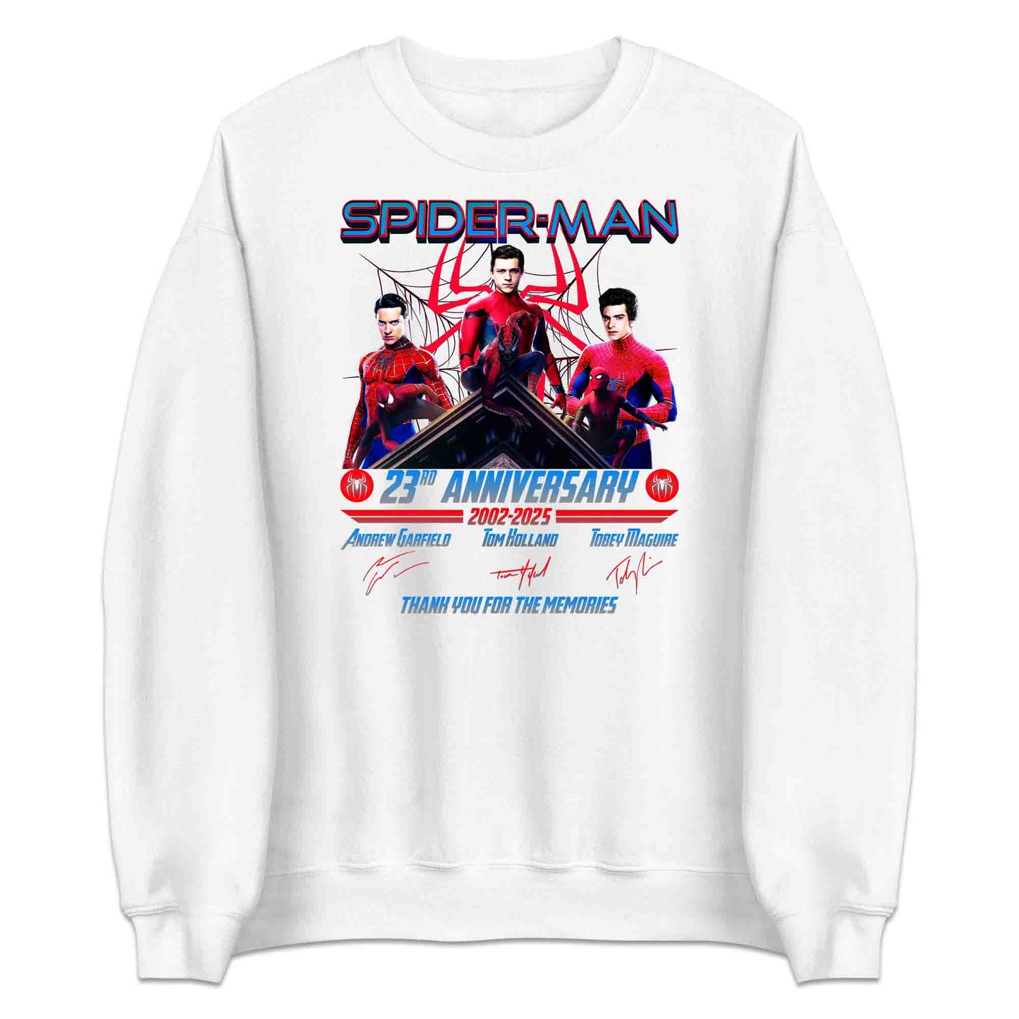 Spider-Man 23rd Anniversary T-Shirt, 2002–2025 Movie Tribute Jumper & Trio Hoodie – Tobey, Andrew & Tom Marvel Legends Apparel | PRODUCT CODE: SAPOERW