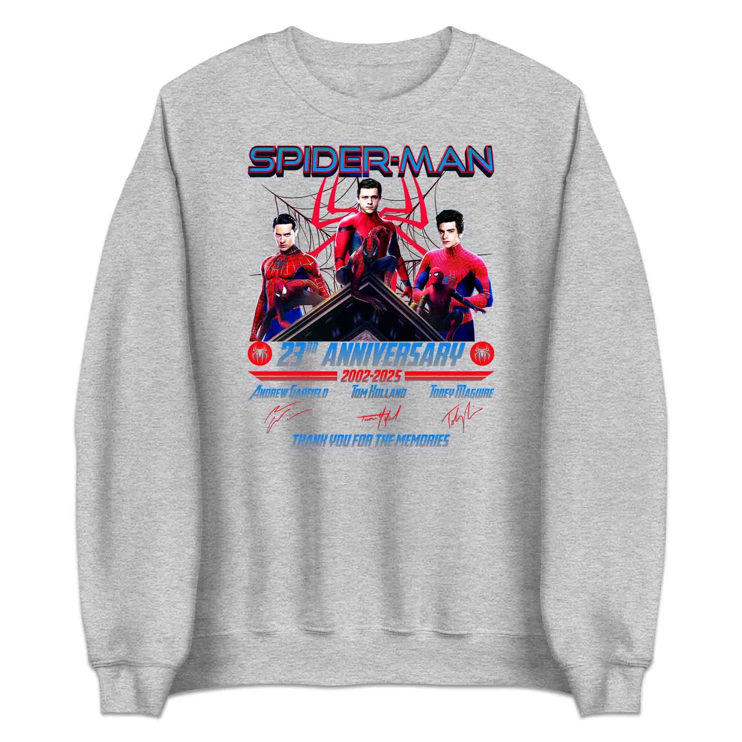 Spider-Man 23rd Anniversary T-Shirt, 2002–2025 Movie Tribute Jumper & Trio Hoodie – Tobey, Andrew & Tom Marvel Legends Apparel | PRODUCT CODE: SAPOERW