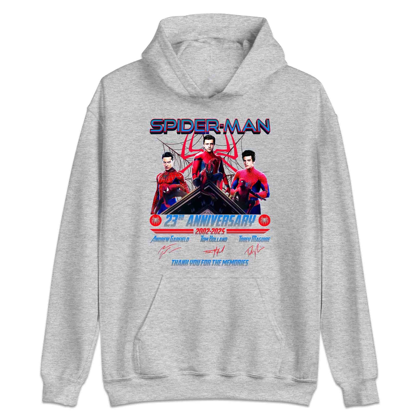 Spider-Man 23rd Anniversary T-Shirt, 2002–2025 Movie Tribute Jumper & Trio Hoodie – Tobey, Andrew & Tom Marvel Legends Apparel | PRODUCT CODE: SAPOERW