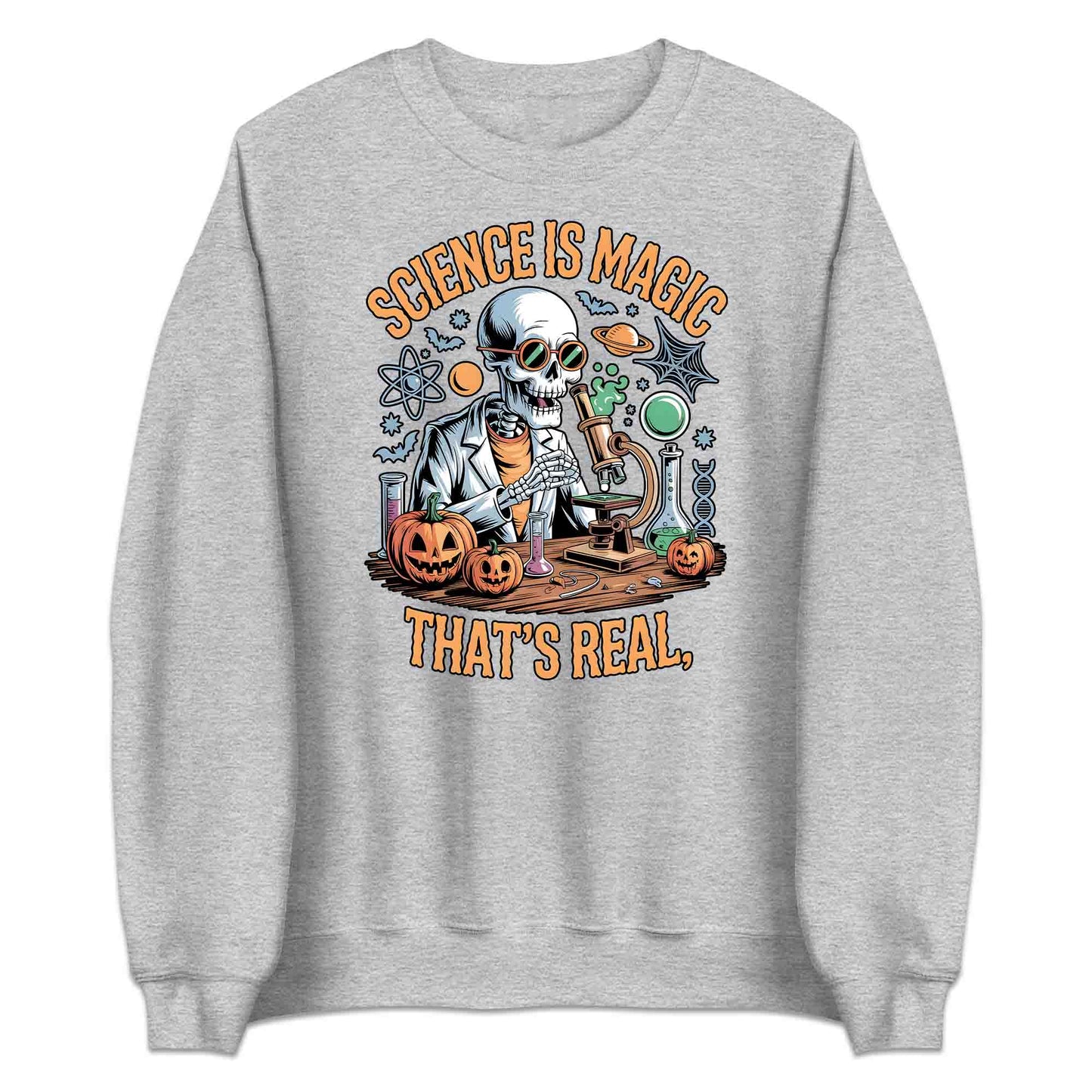 Science Is Magic T-Shirt, Skeleton Scientist Sweatshirt, Pumpkin Lab Hoodie | PRODUCT CODE: SCNMWERJG