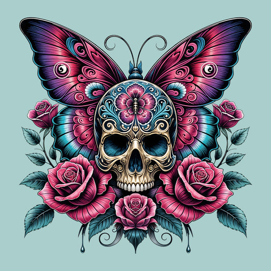 Sugar Skull Butterfly Roses And Gothic Elegance Nature Lovers | PRODUCT CODE: SGRKLUBTFLYG