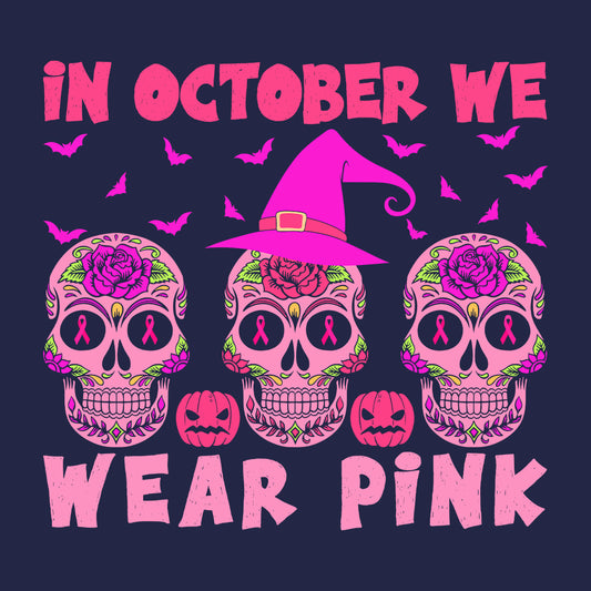 In October We Wear Pink Halloween Breast Cancer Sugar Skull | PRODUCT CODE: SGRKLUSOCB