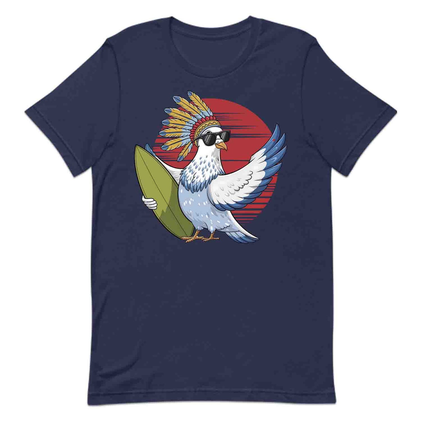 Surfing Pigeon T-Shirt, Sweatshirt, Hoodie – Retro Tribal Beach Bird Ocean Lover Top | PRODUCT CODE: SHFRGNISPW