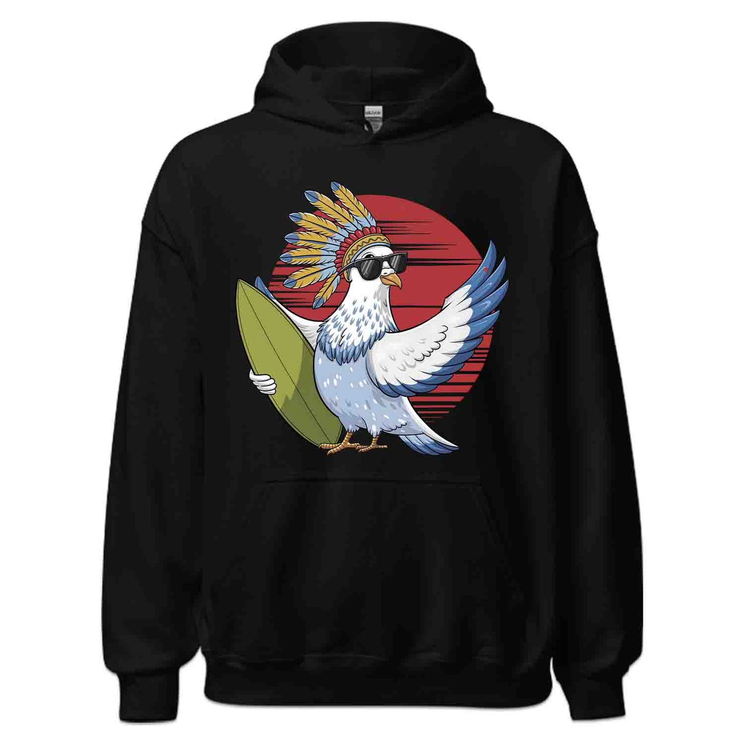 Surfing Pigeon T-Shirt, Sweatshirt, Hoodie – Retro Tribal Beach Bird Ocean Lover Top | PRODUCT CODE: SHFRGNISPW