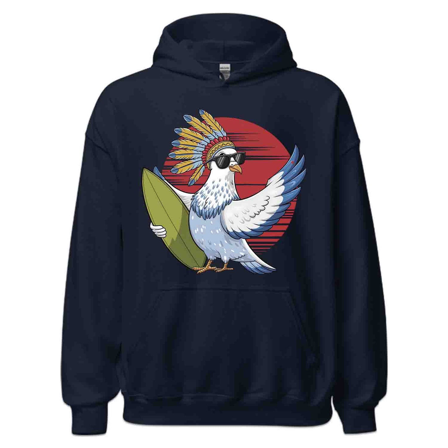 Surfing Pigeon T-Shirt, Sweatshirt, Hoodie – Retro Tribal Beach Bird Ocean Lover Top | PRODUCT CODE: SHFRGNISPW