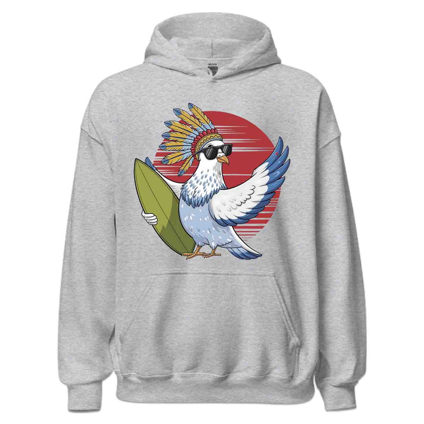 Surfing Pigeon T-Shirt, Sweatshirt, Hoodie – Retro Tribal Beach Bird Ocean Lover Top | PRODUCT CODE: SHFRGNISPW