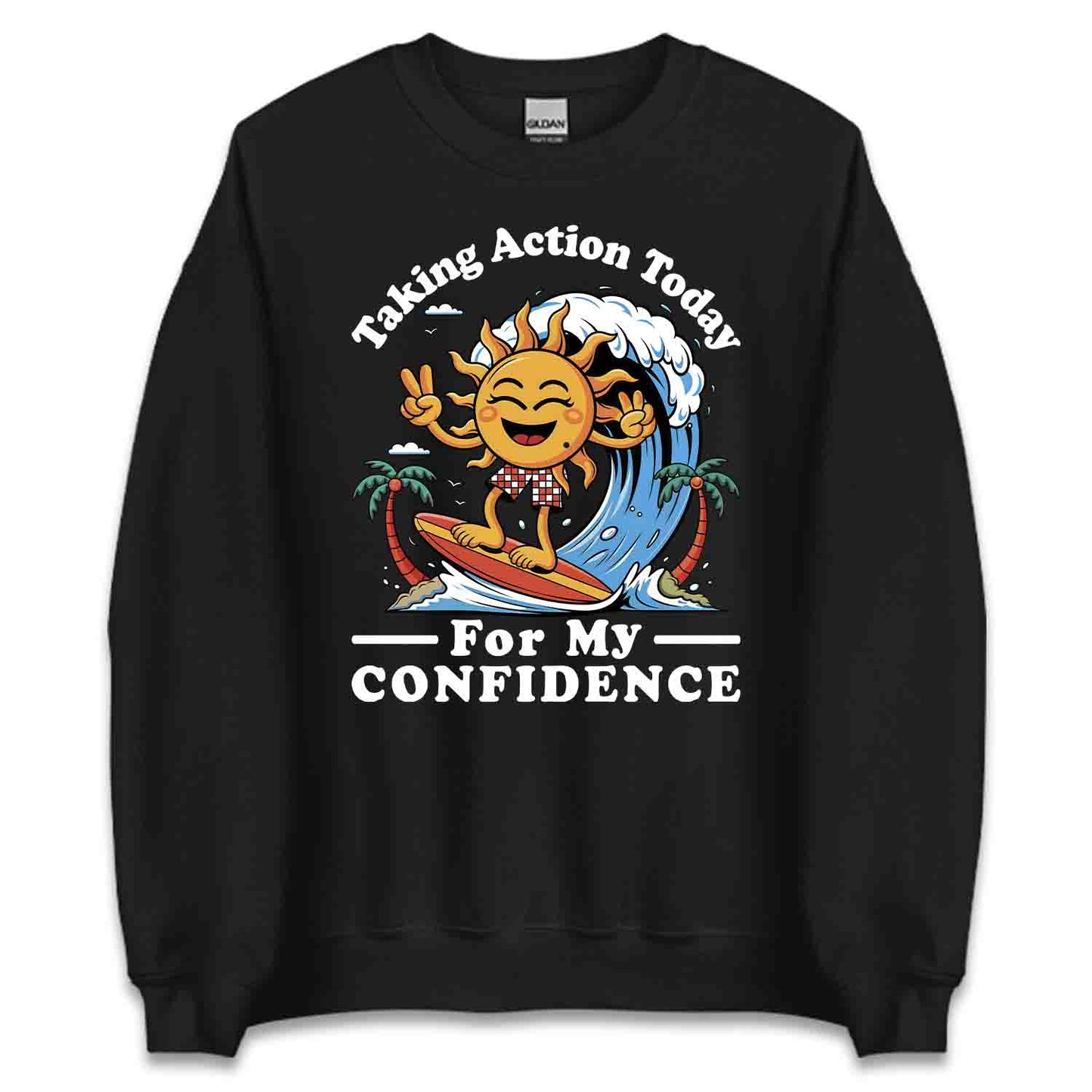 Surfing Sun T-Shirt, Sweatshirt, Hoodie – Motivational Retro Beach Vibes & Self-Growth Tee | PRODUCT CODE: SHRNCUNEPO