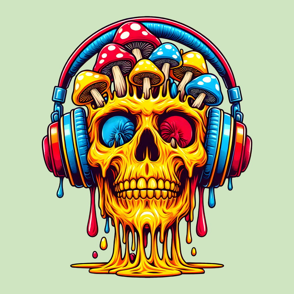 Psychedelic Skull Mushroom And Headphones | PRODUCT CODE: SKLPSYDLC