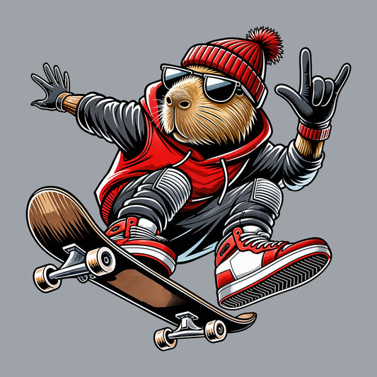 Skateboarding Capybara Animal Lover Streetwear Urban Rodents Skaters | PRODUCT CODE: SKTBRDCPANML