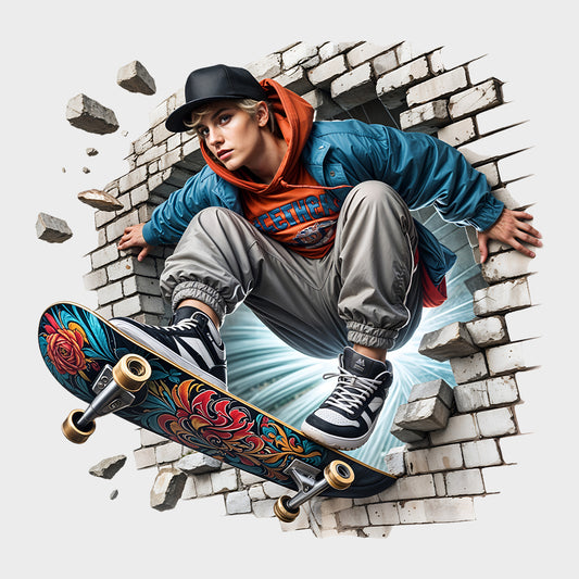 Skateboarder Breaking Through Wall 3D Realistic Skater Extreme Sports | PRODUCT CODE: SKTEBRDKNGDT