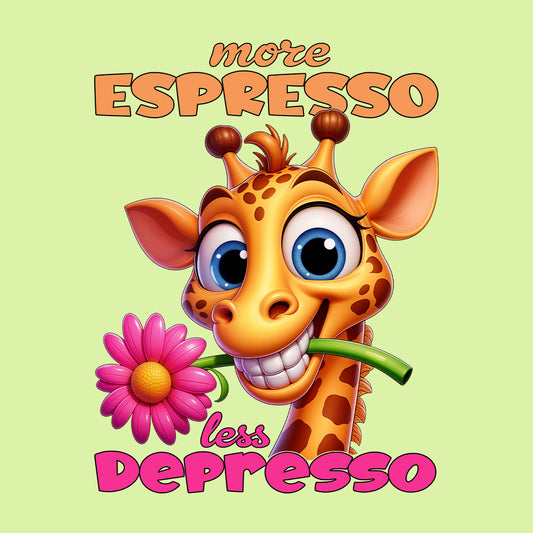 More Espresso Less Depresso Smiling Cartoon Giraffe | PRODUCT CODE: SMLNFLOGR