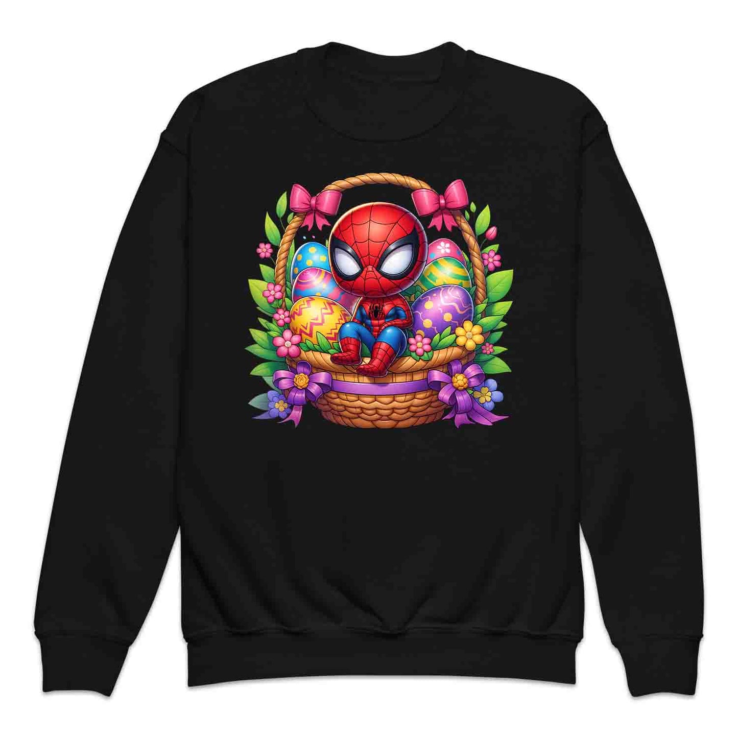 Spider-Man Easter Basket Kids T-Shirt | Chibi Superhero Egg Hunt Jumper | Fun Marvel Holiday Hoodie | PRODUCT CODE: SPEUYHRCETU