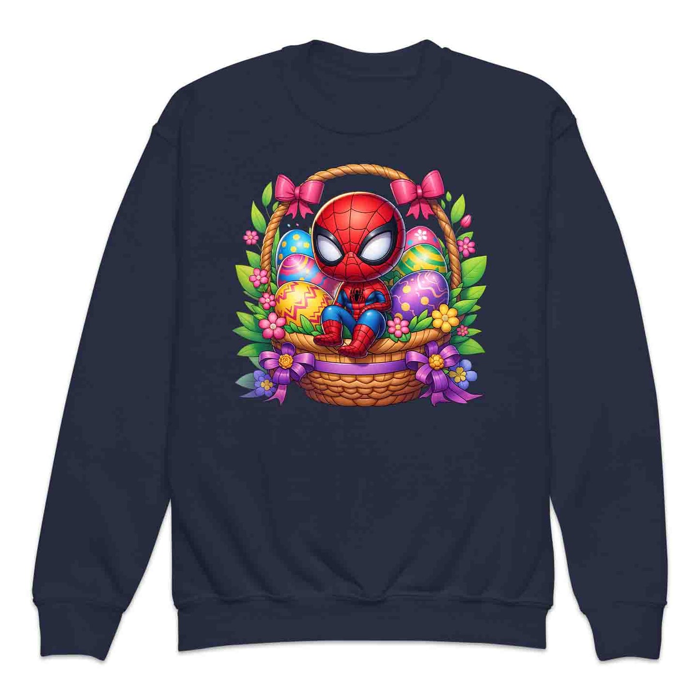 Spider-Man Easter Basket Kids T-Shirt | Chibi Superhero Egg Hunt Jumper | Fun Marvel Holiday Hoodie | PRODUCT CODE: SPEUYHRCETU