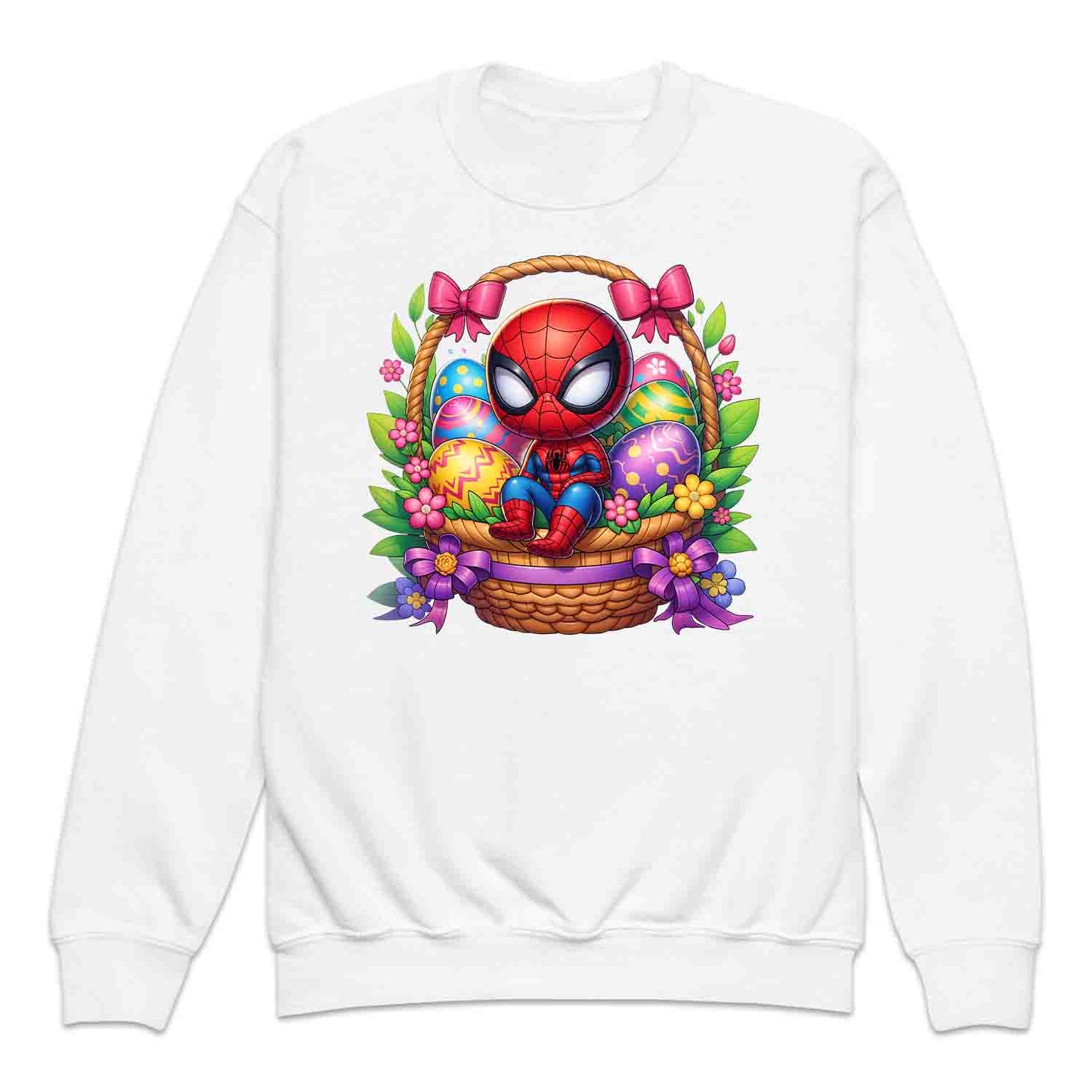 Spider-Man Easter Basket Kids T-Shirt | Chibi Superhero Egg Hunt Jumper | Fun Marvel Holiday Hoodie | PRODUCT CODE: SPEUYHRCETU