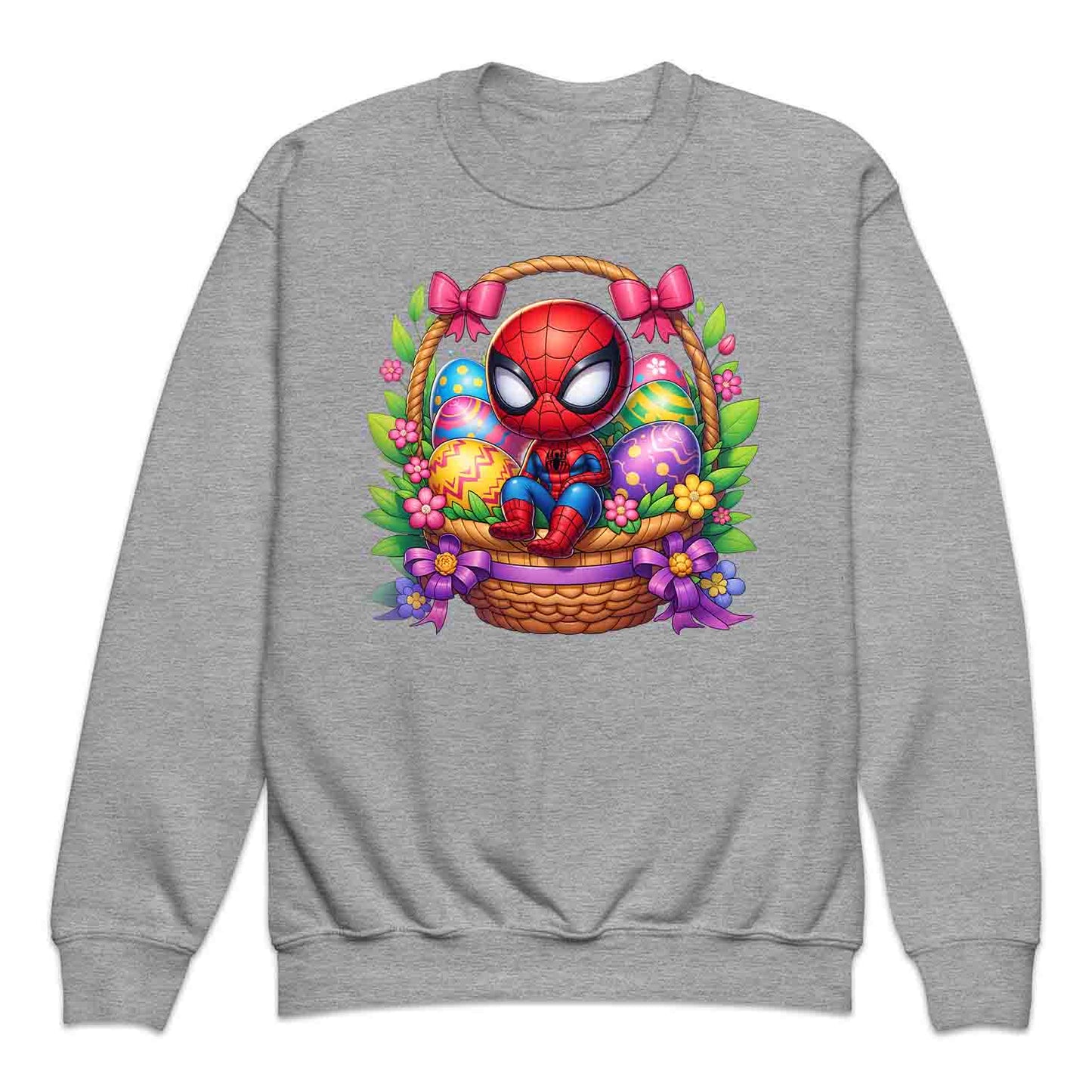 Spider-Man Easter Basket Kids T-Shirt | Chibi Superhero Egg Hunt Jumper | Fun Marvel Holiday Hoodie | PRODUCT CODE: SPEUYHRCETU