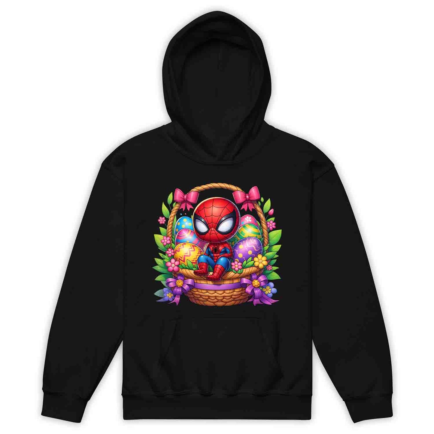 Spider-Man Easter Basket Kids T-Shirt | Chibi Superhero Egg Hunt Jumper | Fun Marvel Holiday Hoodie | PRODUCT CODE: SPEUYHRCETU