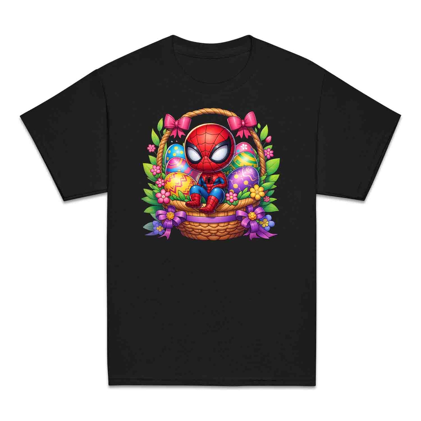 Spider-Man Easter Basket Kids T-Shirt | Chibi Superhero Egg Hunt Jumper | Fun Marvel Holiday Hoodie | PRODUCT CODE: SPEUYHRCETU
