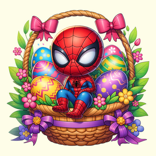 Spider-Man Easter Basket T-Shirt | Chibi Superhero Egg Hunt Jumper | Fun Marvel Holiday Hoodie | PRODUCT CODE: SPEUYHRCETU