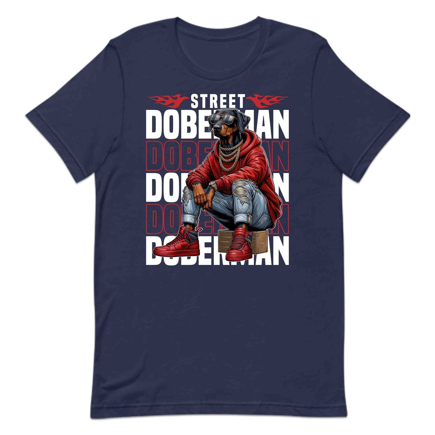 Street Doberman Dog in Sneakers and Chains Urban Streetwear | PRODUCT CODE: STDBRMNGOSNK