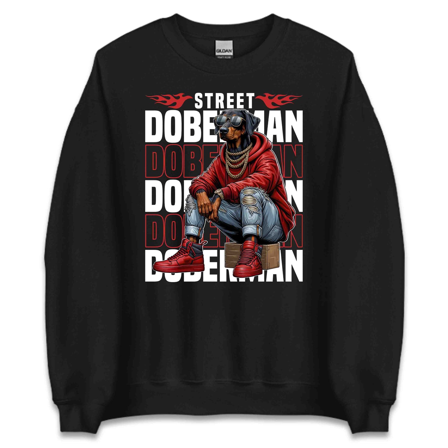 Street Doberman Dog in Sneakers and Chains Urban Streetwear | PRODUCT CODE: STDBRMNGOSNK