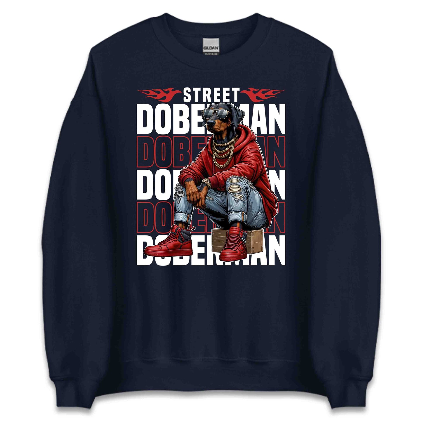 Street Doberman Dog in Sneakers and Chains Urban Streetwear | PRODUCT CODE: STDBRMNGOSNK
