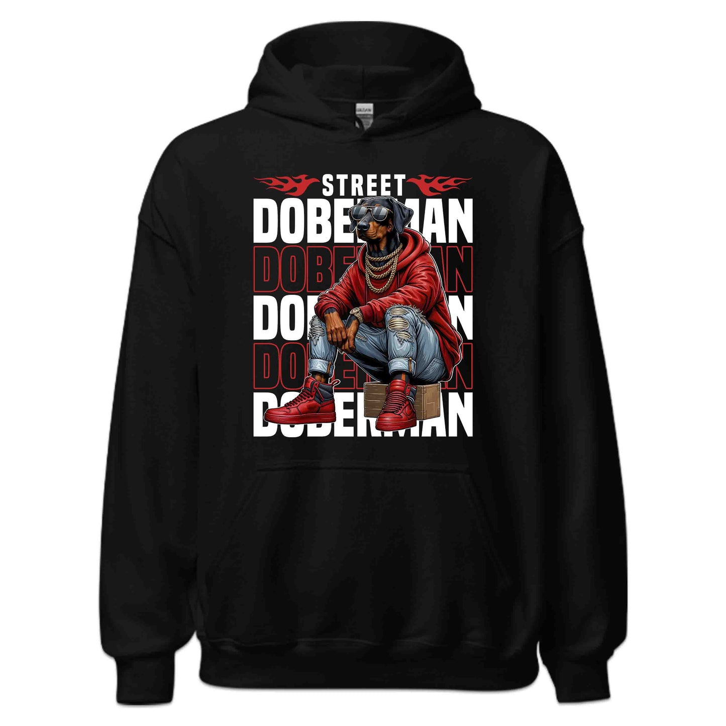 Street Doberman Dog in Sneakers and Chains Urban Streetwear | PRODUCT CODE: STDBRMNGOSNK