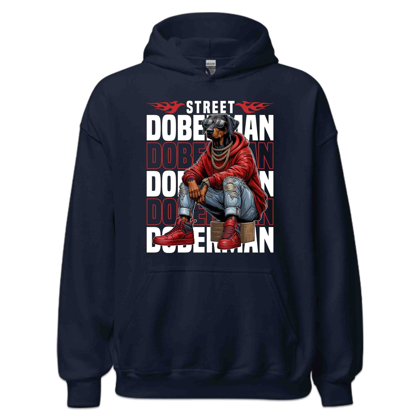 Street Doberman Dog in Sneakers and Chains Urban Streetwear | PRODUCT CODE: STDBRMNGOSNK