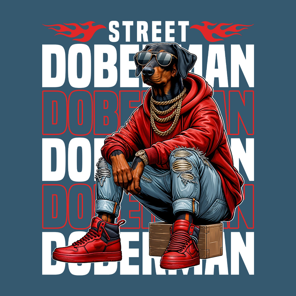 Street Doberman Dog in Sneakers and Chains Urban Streetwear | PRODUCT CODE: STDBRMNGOSNK