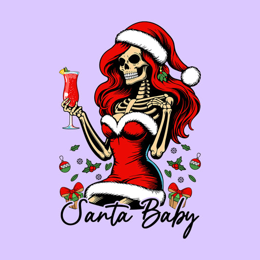 Santa Baby Red Haired Skeleton Cocktail Drink Gothic Christmas Edgy Xmas | PRODUCT CODE: STNABYRDHESKG