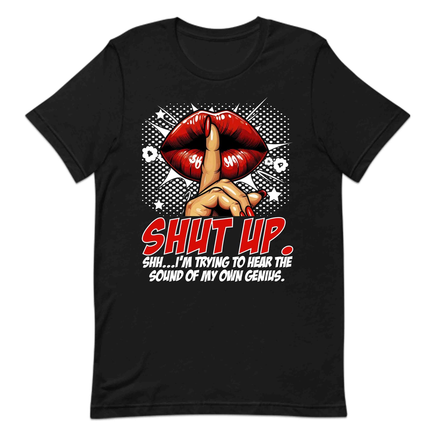 Shut Up Genius at Work Funny Red Lips Finger Shhh | PRODUCT CODE: STYPUGNTAWKR