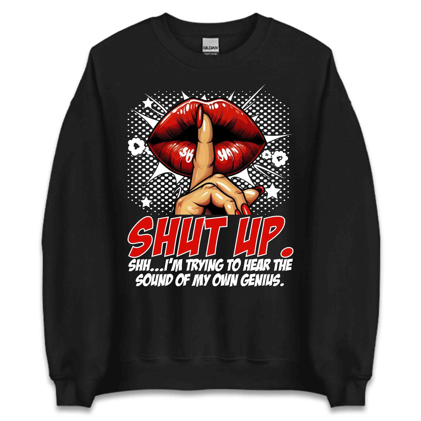 Shut Up Genius at Work Funny Red Lips Finger Shhh | PRODUCT CODE: STYPUGNTAWKR