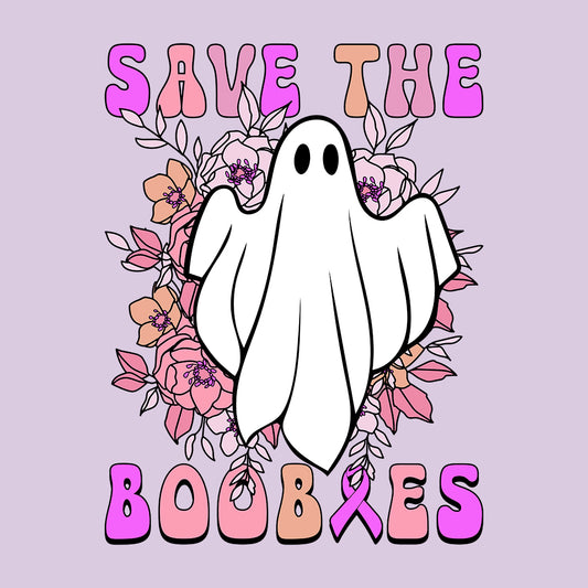 Save The Boobies Ghost With Flowers Halloween Breast Cancer | PRODUCT CODE: SVTHBOISHLB