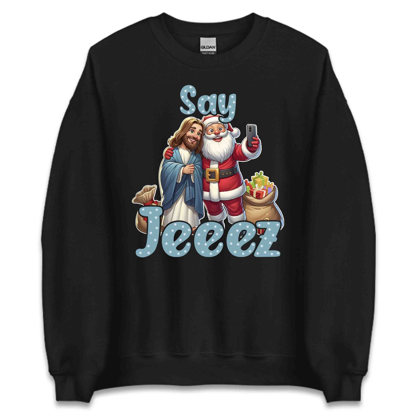 Say Jeeez! Christmas Santa and Jesus Selfie Humorous Xmas | PRODUCT CODE: SYJZEFIECHRMT