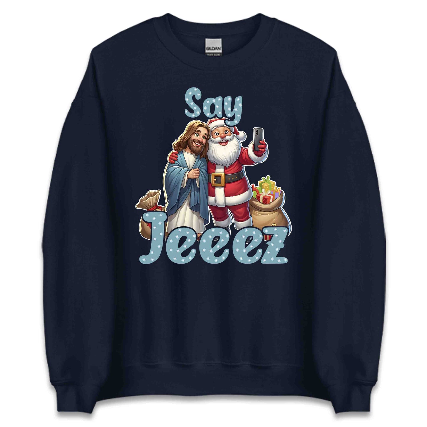 Say Jeeez! Christmas Santa and Jesus Selfie Humorous Xmas | PRODUCT CODE: SYJZEFIECHRMT