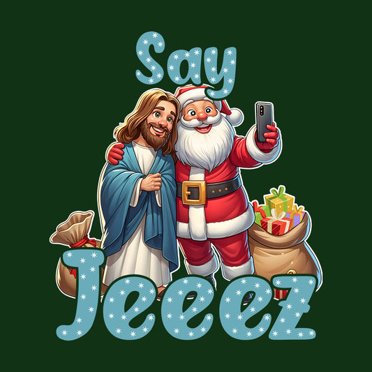 Say Jeeez! Christmas Santa and Jesus Selfie Humorous Xmas | PRODUCT CODE: SYJZEFIECHRMT