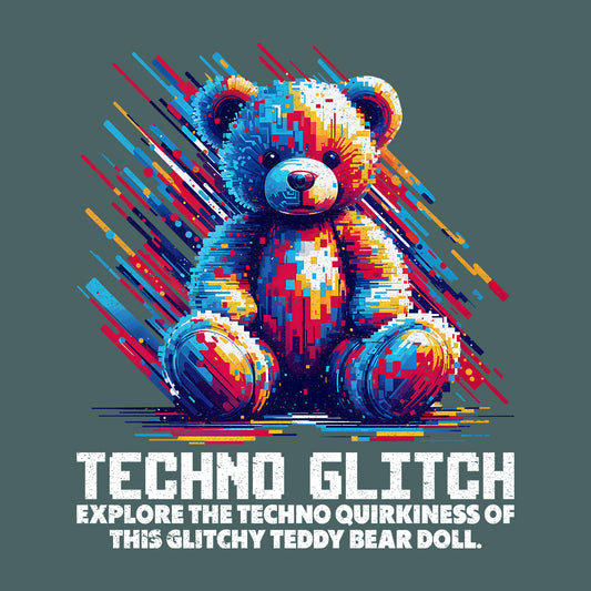 Techno Glitch Teddy Bear Futuristic Pixel Art | PRODUCT CODE: THNCGLIDYBRF