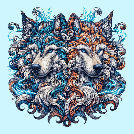 Twin Electric Wolves Gothic Tribal Wolf Spirit Mythical Fantasy Animal | PRODUCT CODE: TNWILVECGOHB