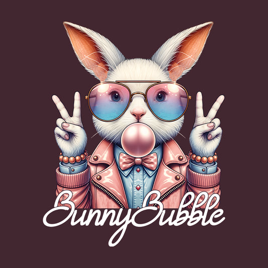 Trendy Bunny Bubblegum Easter Bunny Cute Pastel Rabbit with Sunglasses & Peace Sign | PRODUCT CODE: TRDYNBULGMNE