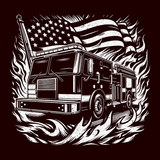 Retro Fire Truck & USA Flag Vintage Firefighter First Responder Support | PRODUCT CODE: TRFGHECKUFLA