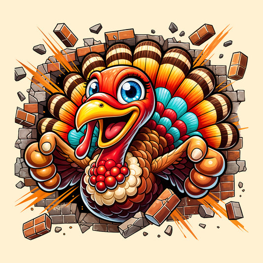 Turkey Breaking Through Brick Wall 3D Realistic Hilarious Cartoon Turkey | PRODUCT CODE: TRKBGNKCROH