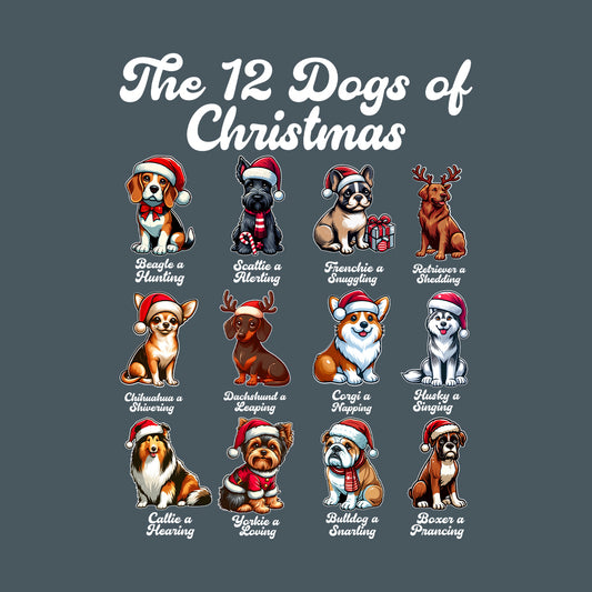 The 12 Dogs of Christmas Merry Woofmas Xmas Dog Breeds | PRODUCT CODE: TWLDGSOCHRMF