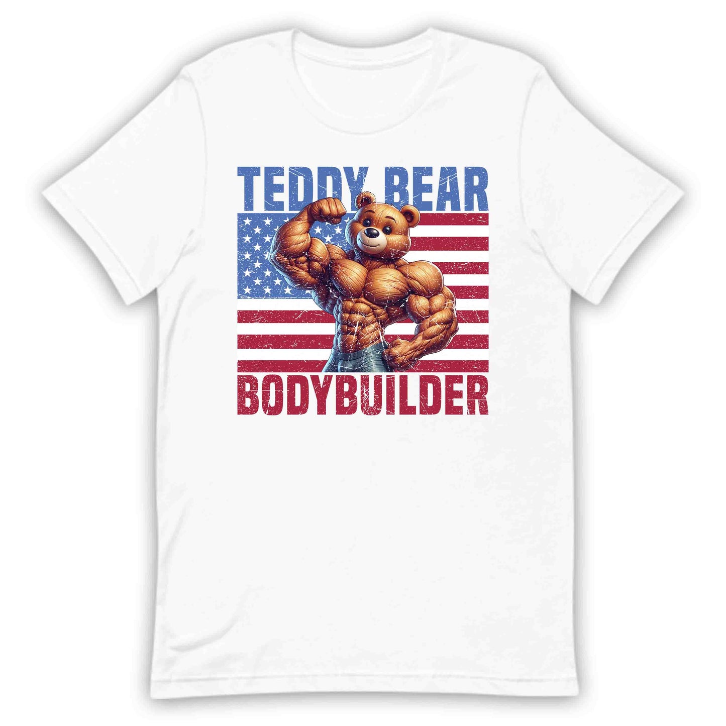 Teddy Bear Bodybuilder with USA Flag Patriotic Fitness Fanatics | PRODUCT CODE: TYDBROULERBF